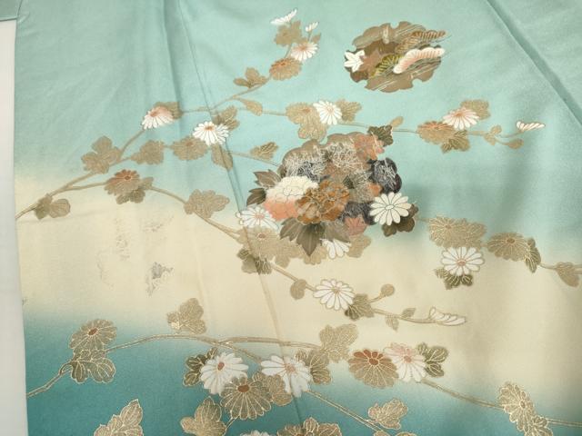 平和屋着物●訪問着　雪輪流水枝花文　暈し染め　金彩　正絹　逸品　AABI6121cs