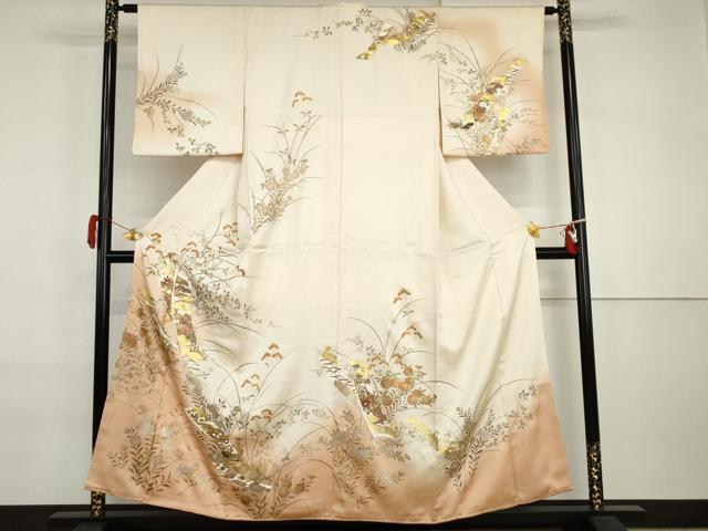 平和屋着物●訪問着　短冊草花文　暈し染め　金銀彩　正絹　逸品　AABI6123cs