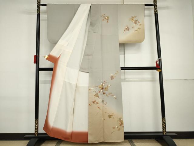 平和屋着物●訪問着　色紙重ね花唐草文　暈し染め　正絹　逸品　AABI6125cs