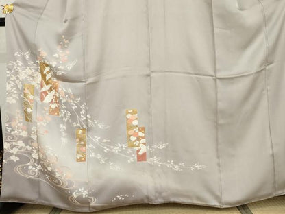 平和屋着物●訪問着　友禅　短冊飛鶴花文　暈し染め　金彩　銀糸　正絹　逸品　AABI6126cs