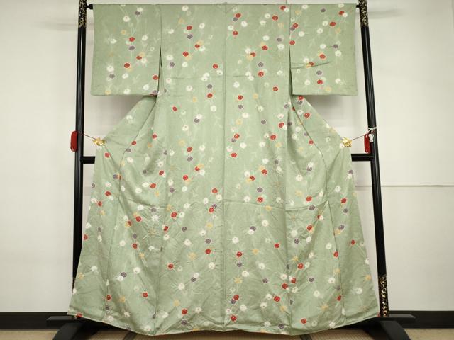 平和屋着物●上質な小紋　絞り　枝花文　金彩　正絹　逸品　未使用　AABI6129cs