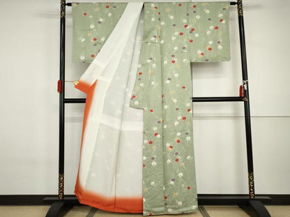 平和屋着物●上質な小紋　絞り　枝花文　金彩　正絹　逸品　未使用　AABI6129cs