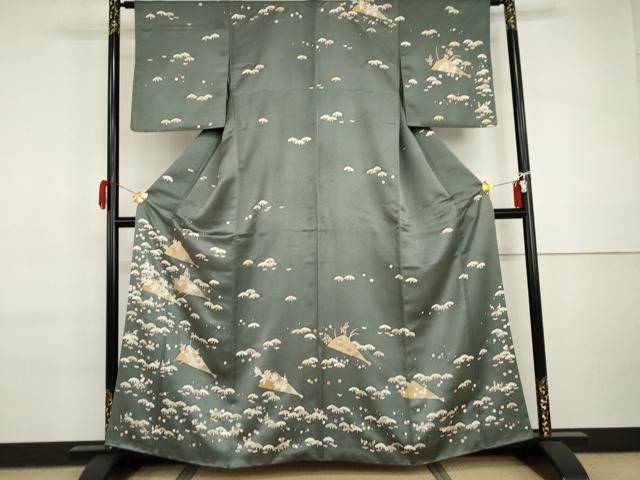 平和屋着物●訪問着　友禅　刺繍　扇面松竹梅文　金糸　金彩　正絹　逸品　AABI6130cs