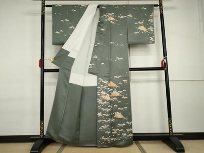 平和屋着物●訪問着　友禅　刺繍　扇面松竹梅文　金糸　金彩　正絹　逸品　AABI6130cs