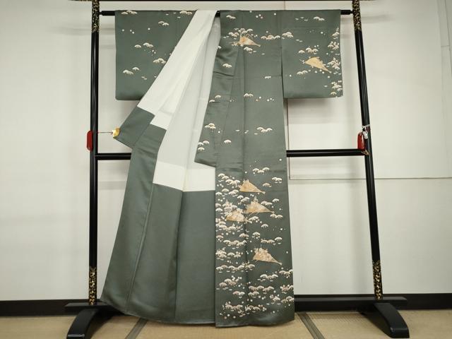 平和屋着物●訪問着　友禅　刺繍　扇面松竹梅文　金糸　金彩　正絹　逸品　AABI6130cs