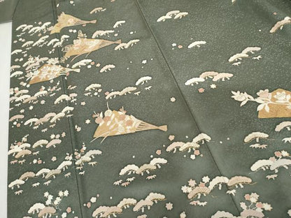 平和屋着物●訪問着　友禅　刺繍　扇面松竹梅文　金糸　金彩　正絹　逸品　AABI6130cs