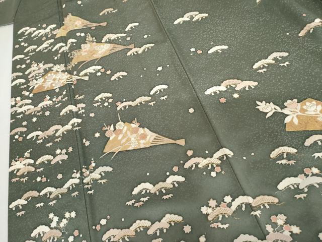 平和屋着物●訪問着　友禅　刺繍　扇面松竹梅文　金糸　金彩　正絹　逸品　AABI6130cs