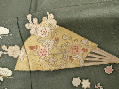 平和屋着物●訪問着　友禅　刺繍　扇面松竹梅文　金糸　金彩　正絹　逸品　AABI6130cs