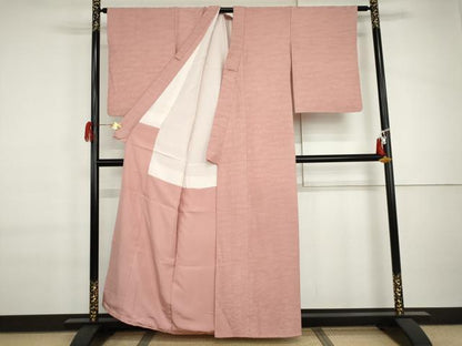 平和屋着物●上質な色無地　流水地紋　紅梅色　正絹　逸品　AABI6132cs