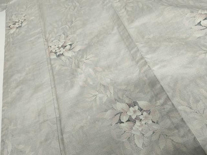 平和屋着物▽本場大島紬　単衣　白大島　9マルキ　草花文　正絹　逸品　AABI6135cs
