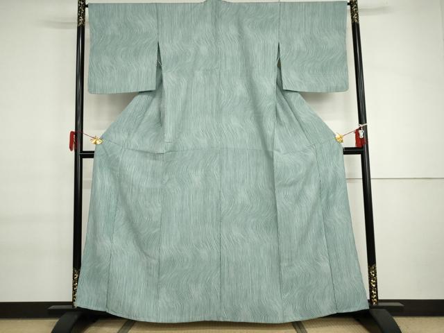 平和屋着物▽上質な小紋　単衣　よろけ縞　正絹　逸品　AABI6136cs
