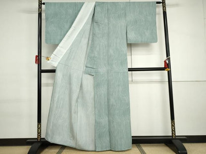 平和屋着物▽上質な小紋　単衣　よろけ縞　正絹　逸品　AABI6136cs