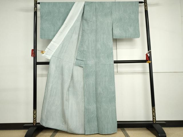 平和屋着物▽上質な小紋　単衣　よろけ縞　正絹　逸品　AABI6136cs