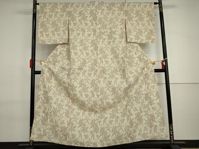 平和屋着物▽本塩沢　単衣　花唐草文　正絹　逸品　AABI6137cs