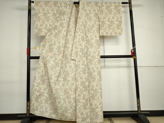 平和屋着物▽本塩沢　単衣　花唐草文　正絹　逸品　AABI6137cs