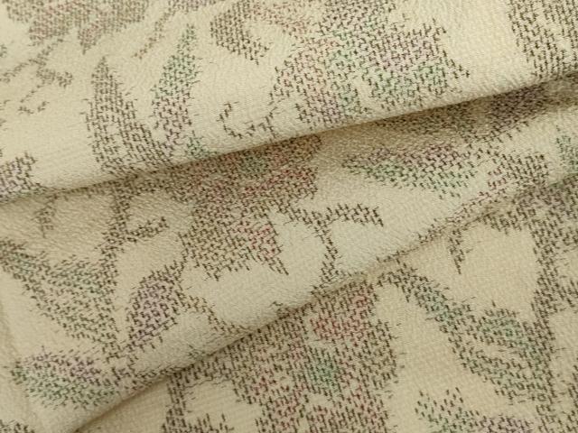 平和屋着物▽本塩沢　単衣　花唐草文　正絹　逸品　AABI6137cs
