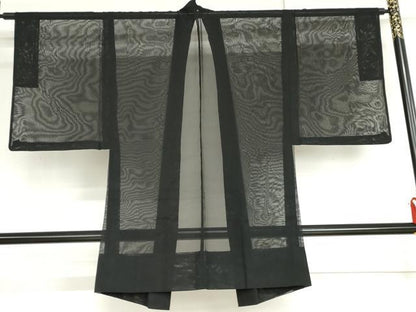 平和屋着物▽男性　羽織　スリーシーズン　春夏秋　塵除け　黒地　正絹　逸品　AABI6138cs