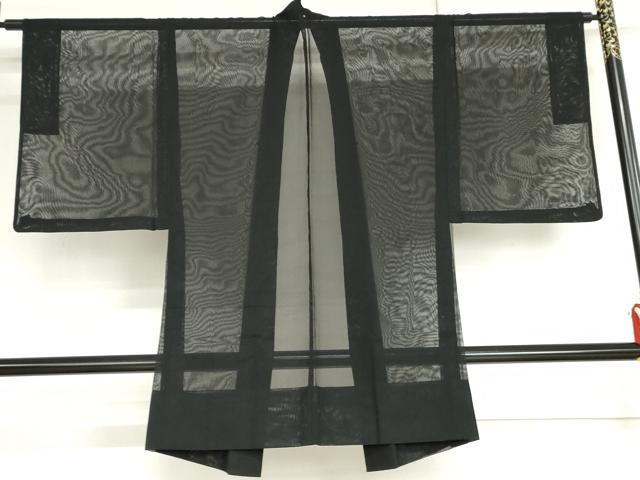 平和屋着物▽男性　羽織　スリーシーズン　春夏秋　塵除け　黒地　正絹　逸品　AABI6138cs