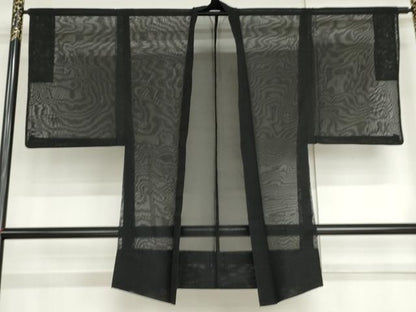 平和屋着物▽男性　羽織　スリーシーズン　春夏秋　塵除け　黒地　正絹　逸品　AABI6138cs