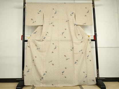 平和屋着物▽小紋　単衣　花蝶文　さんび謹製　洗える着物　AABI6141cs