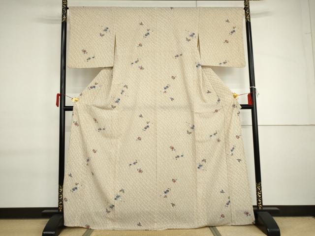 平和屋着物▽小紋　単衣　花蝶文　さんび謹製　洗える着物　AABI6141cs