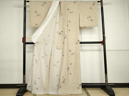 平和屋着物▽小紋　単衣　花蝶文　さんび謹製　洗える着物　AABI6141cs