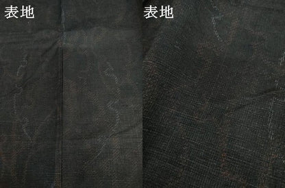 平和屋着物●結城紬　雪輪重ね文　黒地　胴抜き仕立て　証紙付き　正絹　逸品　AABI6144cs