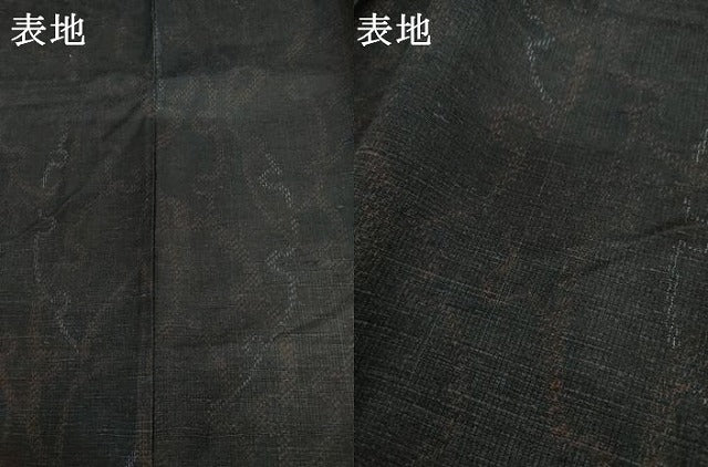 平和屋着物●結城紬　雪輪重ね文　黒地　胴抜き仕立て　証紙付き　正絹　逸品　AABI6144cs