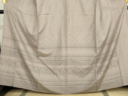 平和屋着物▽訪問着　単衣　紬地　更紗花唐草文　正絹　逸品　AABI6147cs