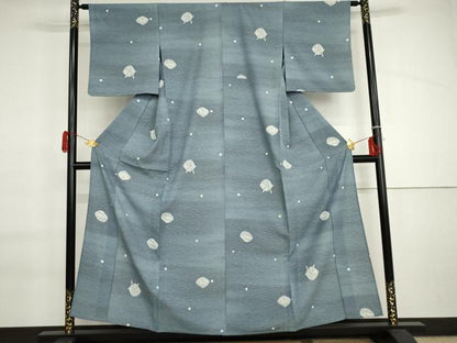 平和屋着物▽小紋　単衣　草花文　暈し染め　さんび謹製　洗える着物　AABI6150cs