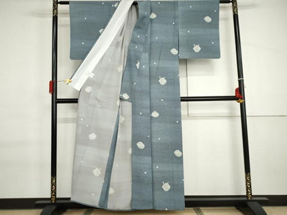 平和屋着物▽小紋　単衣　草花文　暈し染め　さんび謹製　洗える着物　AABI6150cs