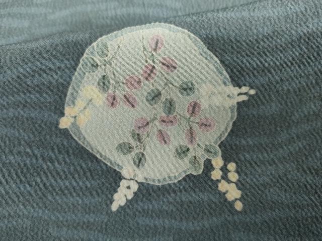 平和屋着物▽小紋　単衣　草花文　暈し染め　さんび謹製　洗える着物　AABI6150cs