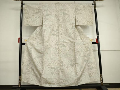 平和屋着物▽上質な紬　単衣　樹林風景文　正絹　逸品　AABI6151cs