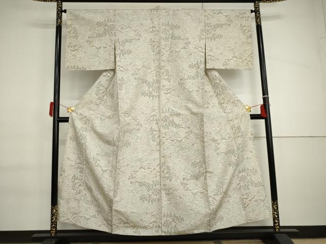 平和屋着物▽上質な紬　単衣　樹林風景文　正絹　逸品　AABI6151cs