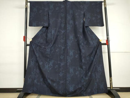 平和屋着物▽上質な紬　単衣　枝花文　正絹　逸品　AABI6154cs