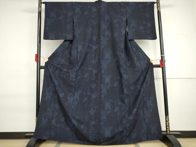 平和屋着物▽上質な紬　単衣　枝花文　正絹　逸品　AABI6154cs