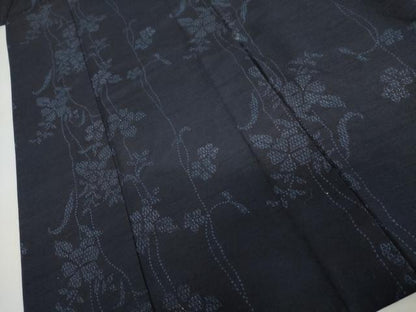 平和屋着物▽上質な紬　単衣　枝花文　正絹　逸品　AABI6154cs