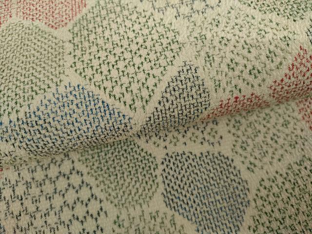 平和屋着物▽本塩沢　単衣　石畳文　正絹　逸品　AABI6155cs
