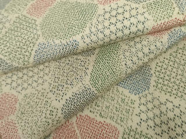 平和屋着物▽本塩沢　単衣　石畳文　正絹　逸品　AABI6155cs