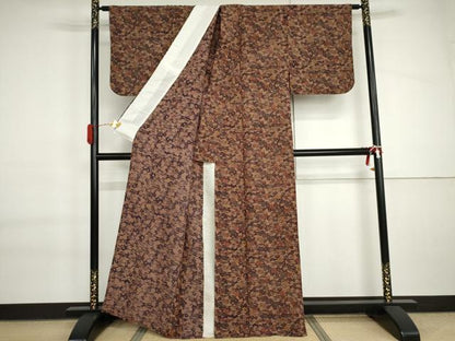 平和屋着物▽上質な小紋　単衣　型染め　松竹梅風景文　正絹　逸品　AABI6156cs