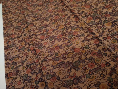 平和屋着物▽上質な小紋　単衣　型染め　松竹梅風景文　正絹　逸品　AABI6156cs