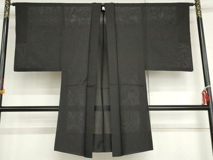 平和屋着物▽男性　長羽織　スリーシーズン　春夏秋　塵除け　黒地　正絹　逸品　AABI6159cs