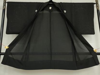平和屋着物▽男性　黒紋付　羽織　スリーシーズン　春夏秋　塵除け　正絹　逸品　AABI6160cs