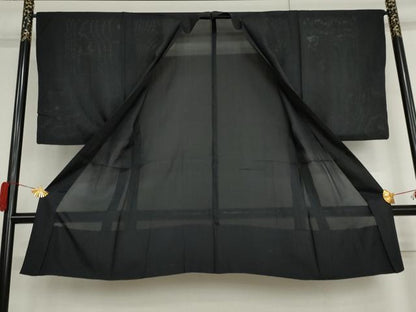 平和屋着物▽男性　長羽織　スリーシーズン　春夏秋　塵除け　黒地　正絹　逸品　AABI6162cs