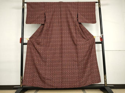 平和屋着物▽小紋　単衣　矢羽根間道　洗える着物　AABI6163cs