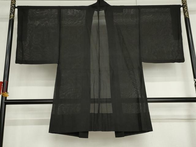 平和屋着物▽男性　長羽織　スリーシーズン　春夏秋　塵除け　黒地　正絹　逸品　AABI6164cs