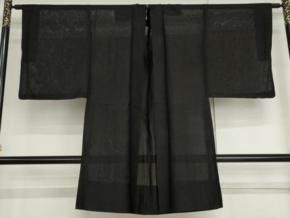 平和屋着物▽男性　長羽織　スリーシーズン　春夏秋　塵除け　黒地　正絹　逸品　AABI6164cs