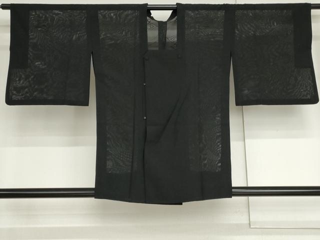 平和屋着物▽道行コート　スリーシーズン　春夏秋　塵除け　幾何学紋紗　黒地　正絹　逸品　AABI6166cs