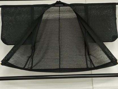 平和屋着物▽羽織　スリーシーズン　春夏秋　塵除け　枝葉紋紗　黒地　正絹　逸品　AABI6167cs