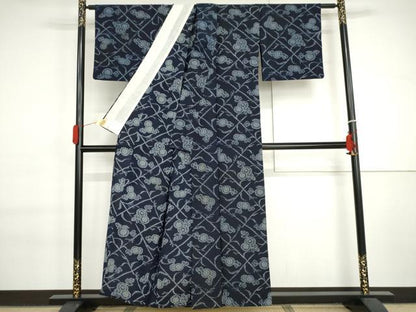 平和屋着物▽上質な小紋　単衣　草花文　菊　AABI6169cs